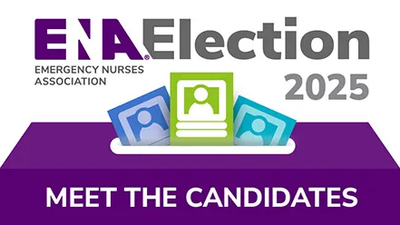 Graphic for ENA Election 2025 with the Emergency Nurses Association logo, stylized text reading 'ENA Election 2025.'