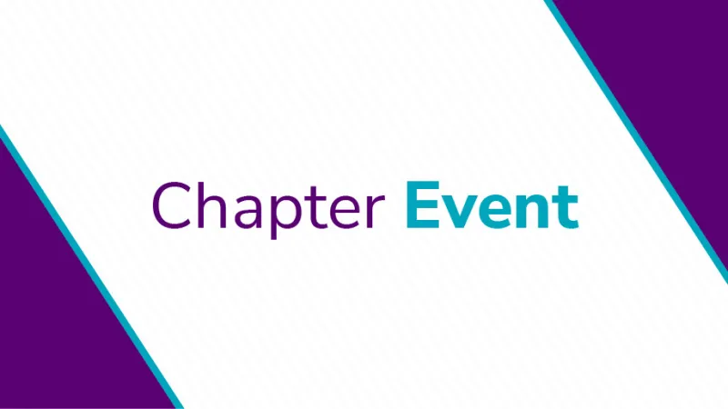 Branded graphic with diagonal purple and teal accents on a white background, featuring the text “Chapter Event” in purple and teal lettering.